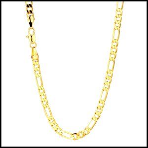 14K Gold Figaro Chain Necklace Classic Minimal Modern Luxury Statement Piece